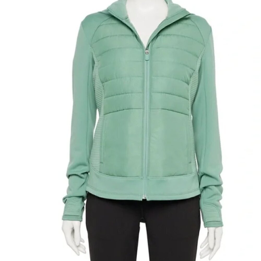 Tek Gear® Hooded Mixed-Media Jacket Plus Size NWT Sage Embossed 1X